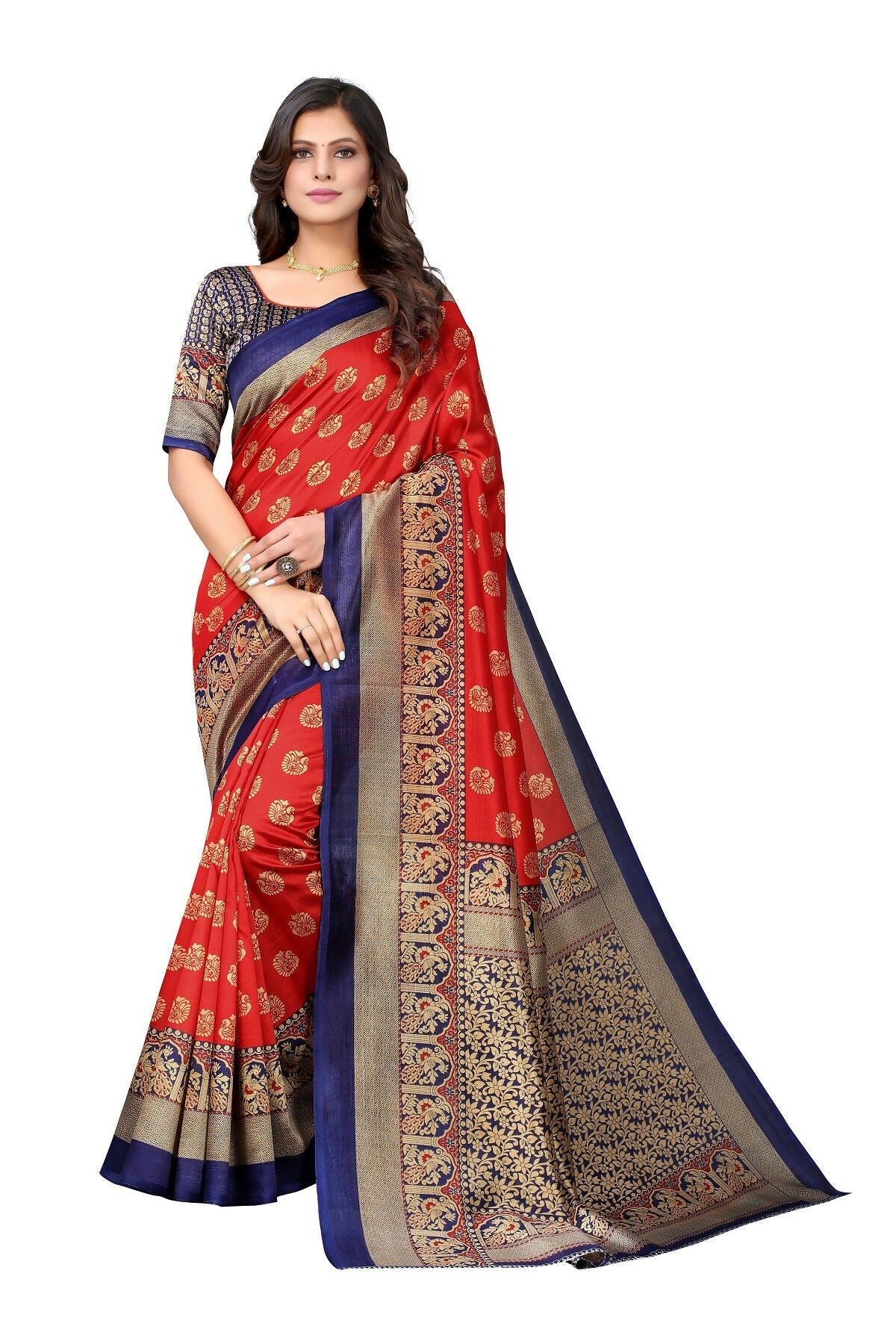 Vamika Red Printed Art Silk Saree | Grocsy