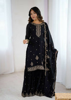 Teeya Creation Black Color Crunchy Silk Embroidery Work Wedding Wear Salwar Suit | Grocsy