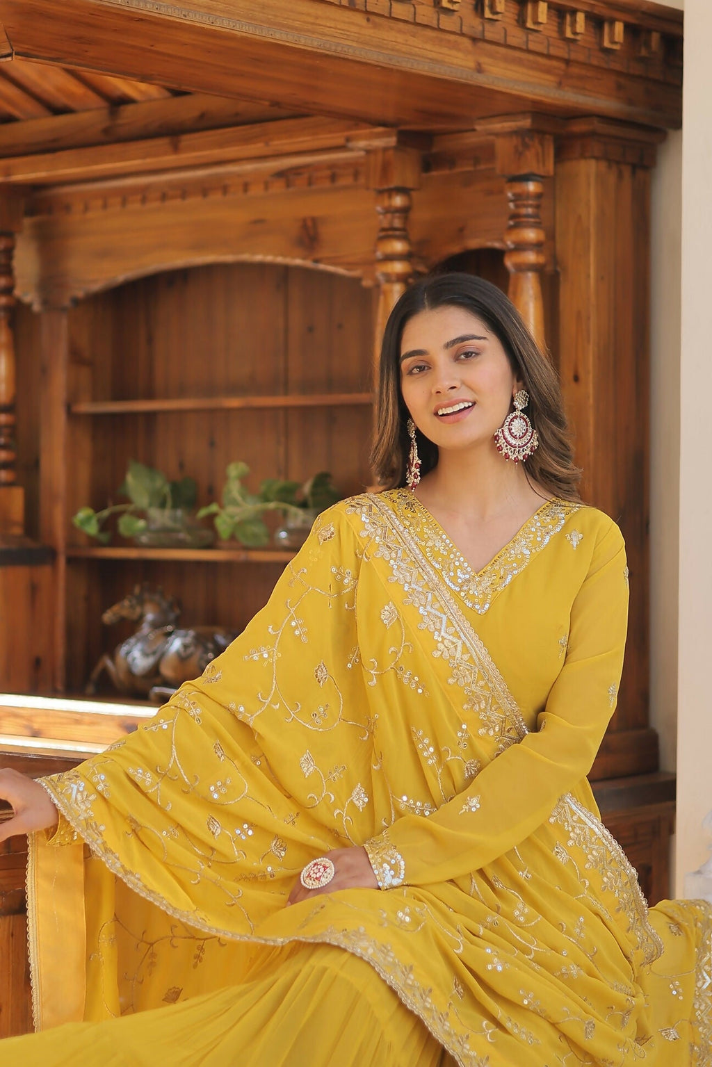Joban Fashion Yellow Georgette Sequence Embroidery Work Kurta Set | Grocsy