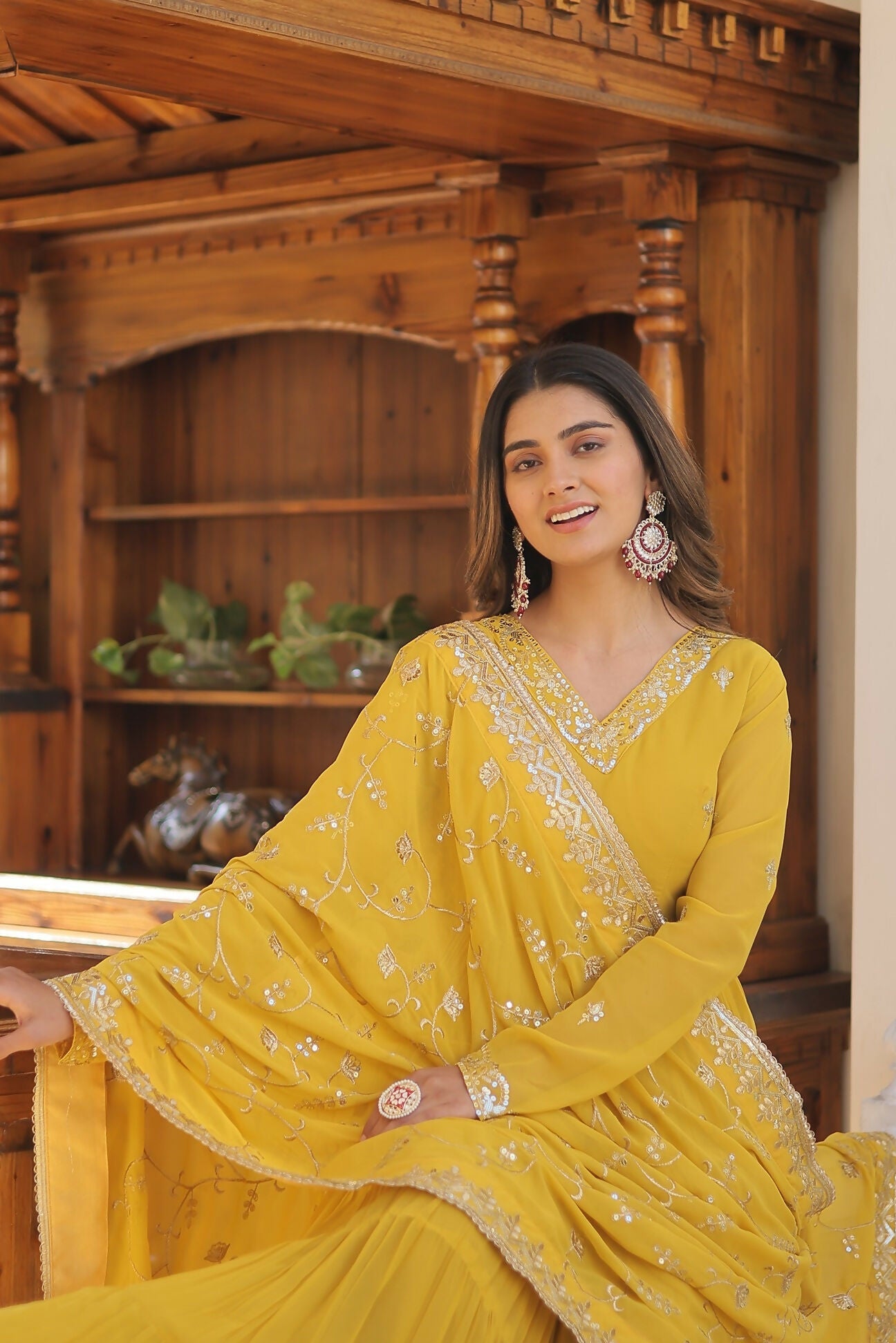 Joban Fashion Yellow Georgette Sequence Embroidery Work Kurta Set | Grocsy