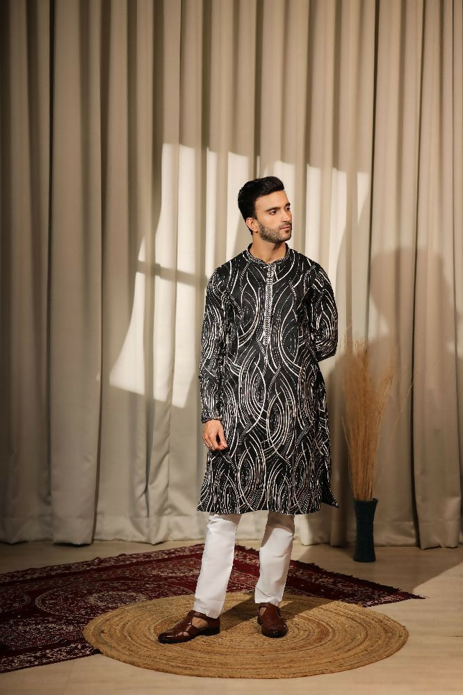 Black Viscose Designer Embroidery Work Kurta Set - Mahotsav | Grocsy