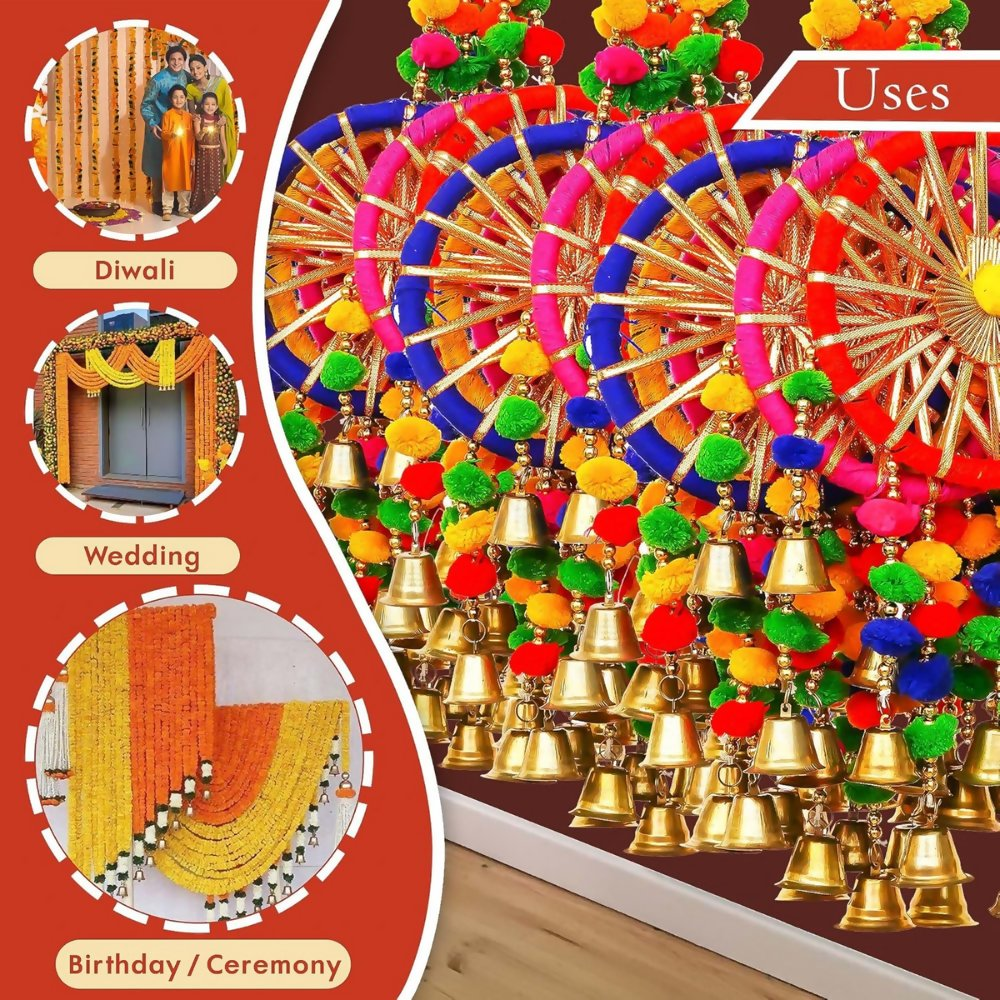 eCraftIndia Gota Patti Bangle & Bells Decorative Wall Door Hangings Latkan Toran | Grocsy