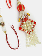 NVR Women & Men Set of 2 White Pearl Bhaiya Bhabhi Rakhi With Roli Chawal | Grocsy