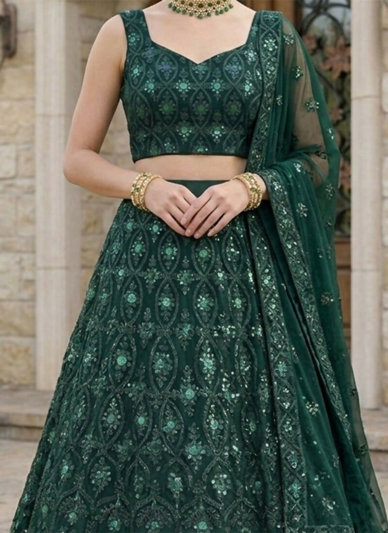 Lehenga Mart Green Net Designer Bollywood Style Wedding Wear Lehenga Choli | Grocsy