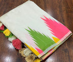 Cream Polycotton Woven Design Saree with Unstitched Blouse - A2M | Grocsy