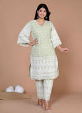 Miravan Women's Green Embroidery Chikankari Kurta And Palazzo | Grocsy