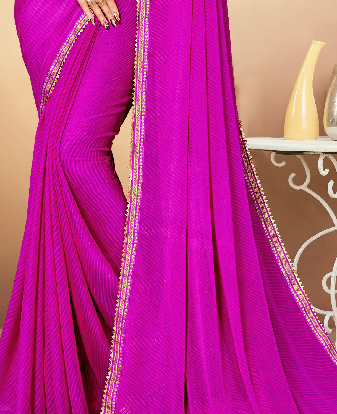 Purple Chiffon Leheriya Printed Saree With Unstitched Blouse Piece - Swarna | Grocsy