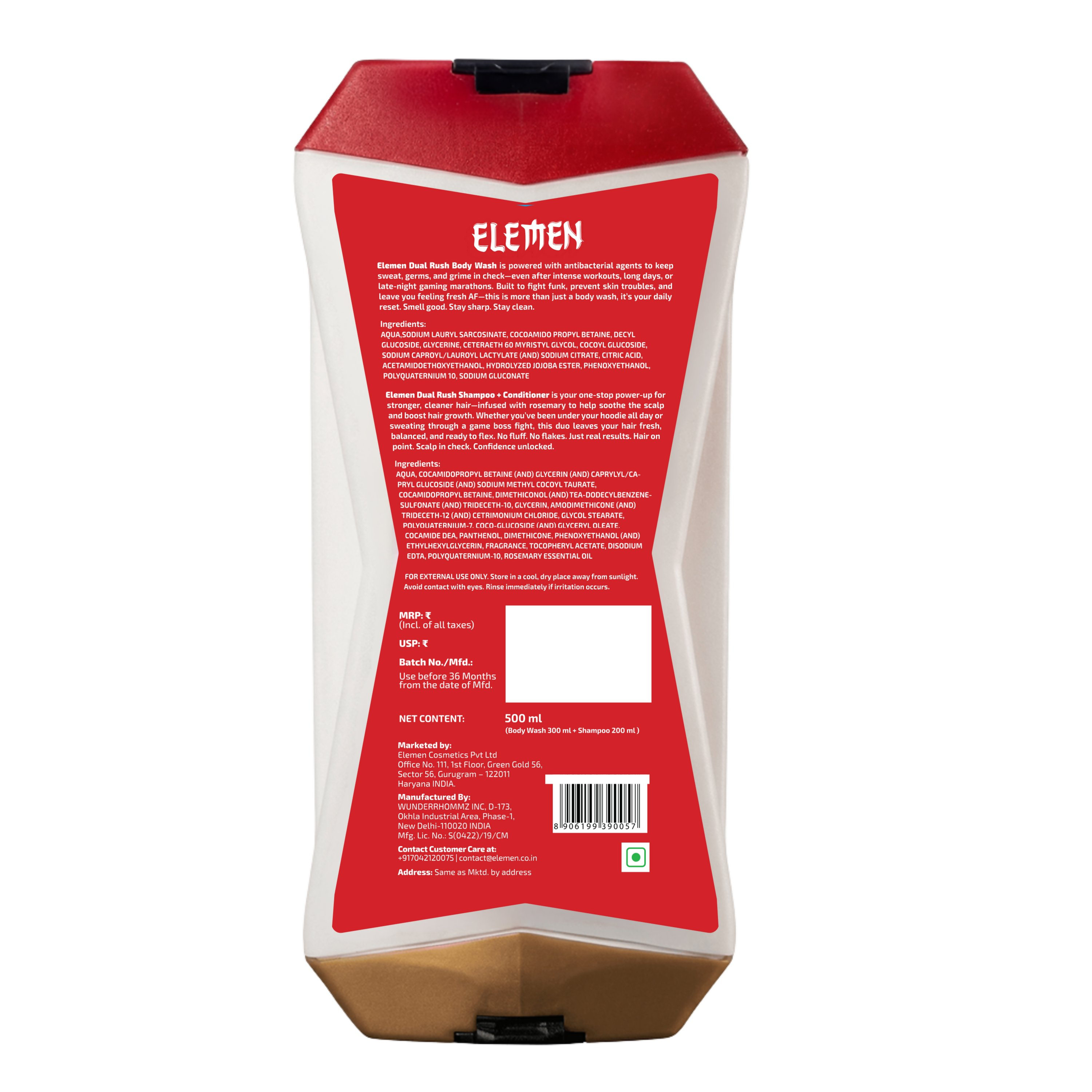 Elemen Dual Rush – Body Wash + Shampoo & Conditioner with Jojoba and Rosemary | Grocsy