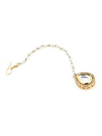 Gold-Polished White Kundan-Studded Pearl Beaded Maang Tikka - Ruby Raang | Grocsy
