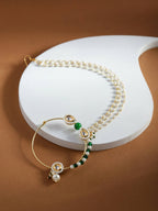 Gold-Polished White Green Kundan-Studded Pearl Beaded Nosepin - Ruby Raang | Grocsy