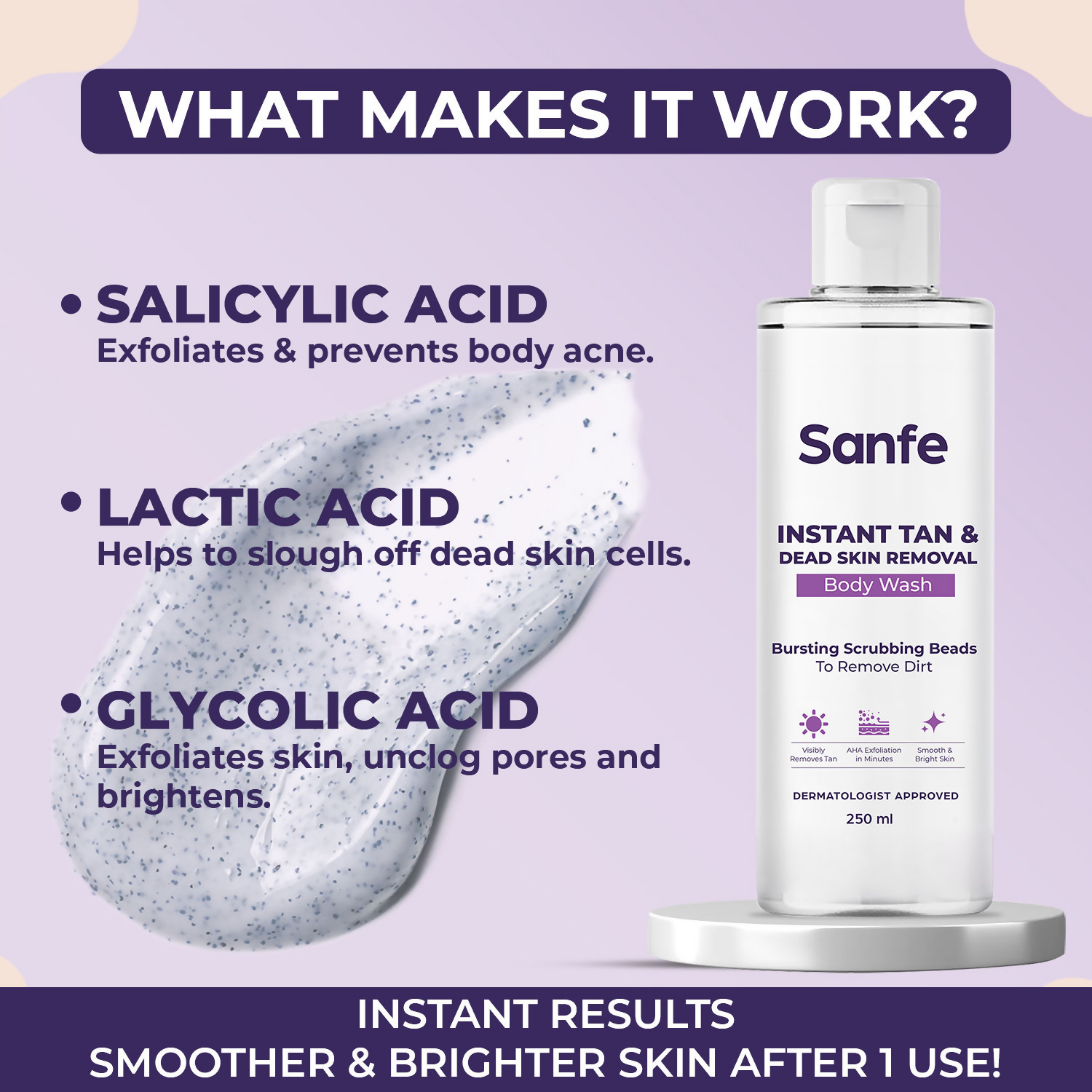 Sanfe Instant Tan & Dead Skin Removal Exfoliating Body Wash | Grocsy