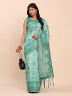 Shree Shyam Fashion Linen Cotton Sea Green Saree | Grocsy