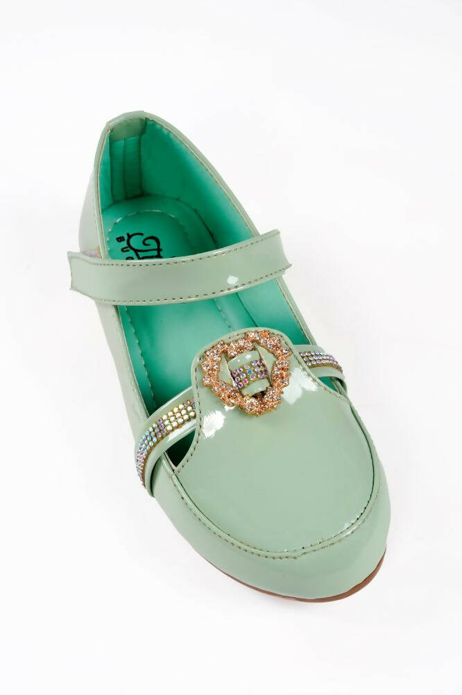 Tiny Bugs Girls Party Wear Velcro Ballerinas - Green | Grocsy