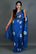 Exclusive Collection Blue Pure Cotton Saree With Sunflower Design | Grocsy