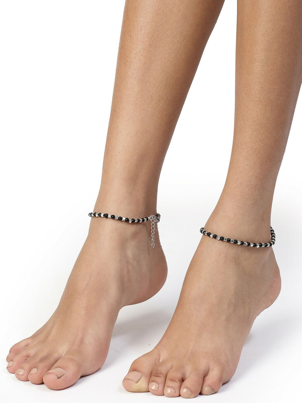 NVR Women's Evil Eye Black & Silver Anklets | Grocsy