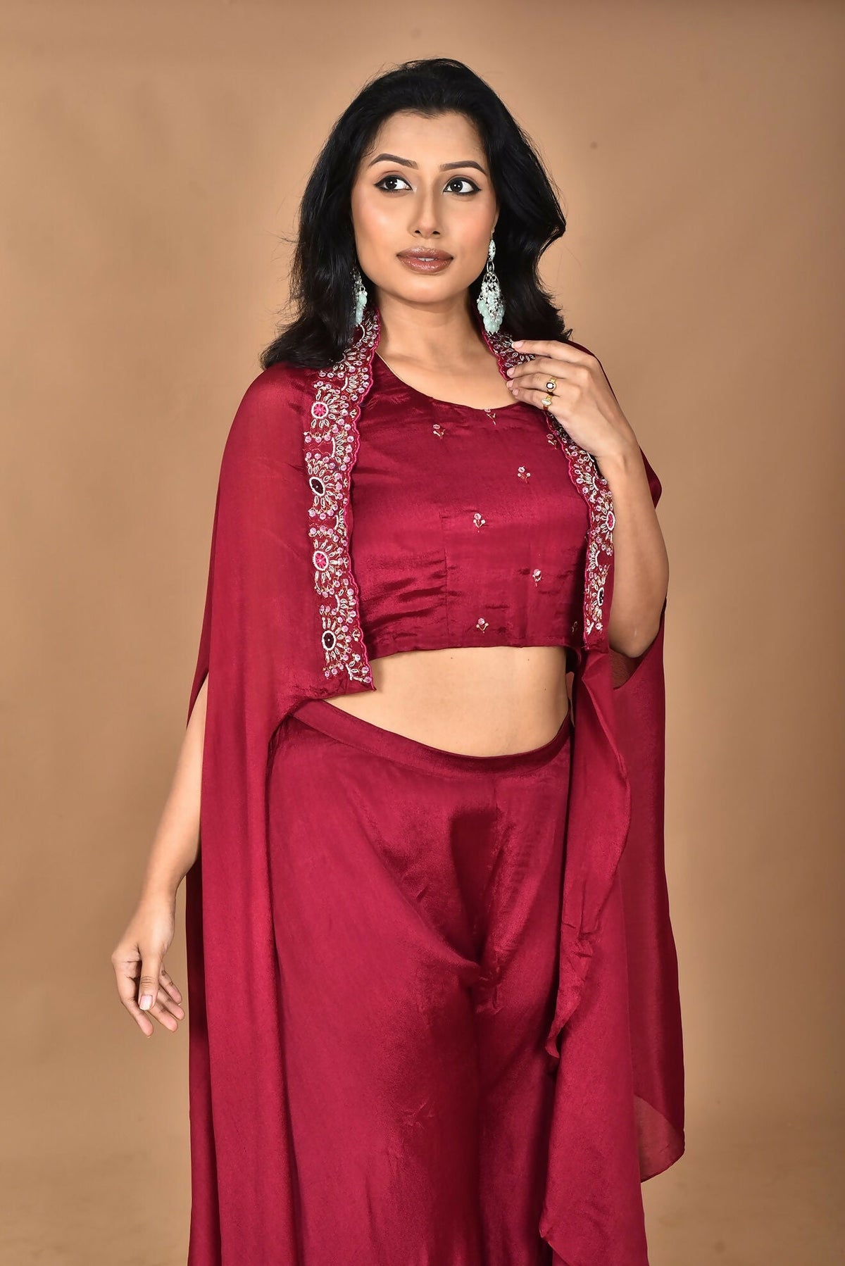 Morchari Women And Hand Embroidery Palazzo Set-Magenta | Grocsy