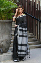 Beatitude Black Cotton Handloom Saree | Grocsy