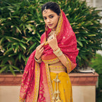Yellow Heavy Viscose Khatli, Embroidery & Mirror Work Unstitched Lehenga Choli - Sisha Keshav | Grocsy