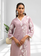 Joban Fashion Pink Linen Embroidered Readymade Long Kurta With Pant | Grocsy