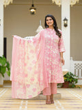 Juniper Women's Pink Floral Printed Cotton Kurta Set With Buttons | Grocsy
