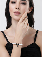 NVR Men & Women Set of 2 Black & White Onyx Handcrafted Elasticated Bracelet