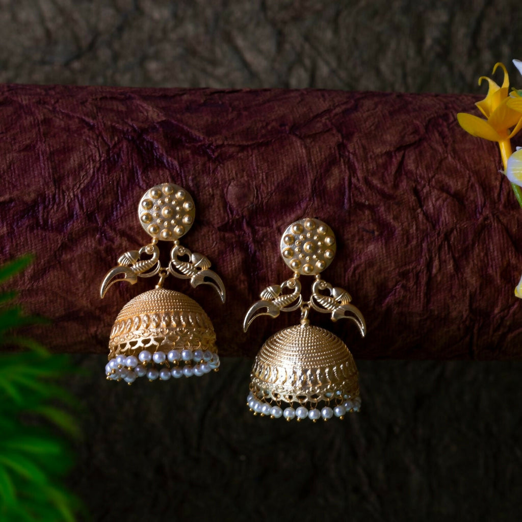 Joban Fashion Women Matte Gold Brass Jhumka | Grocsy