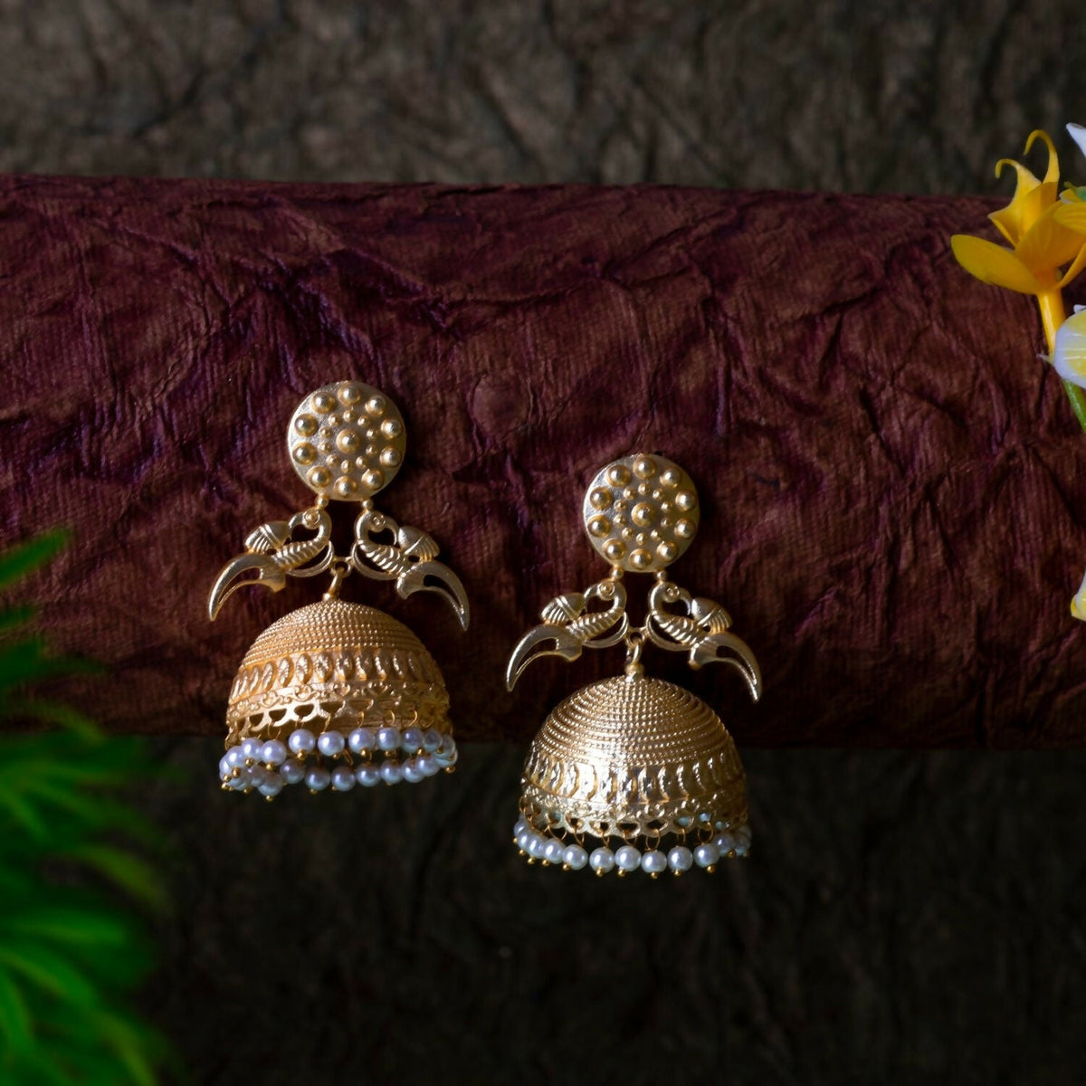 Joban Fashion Women Matte Gold Brass Jhumka | Grocsy