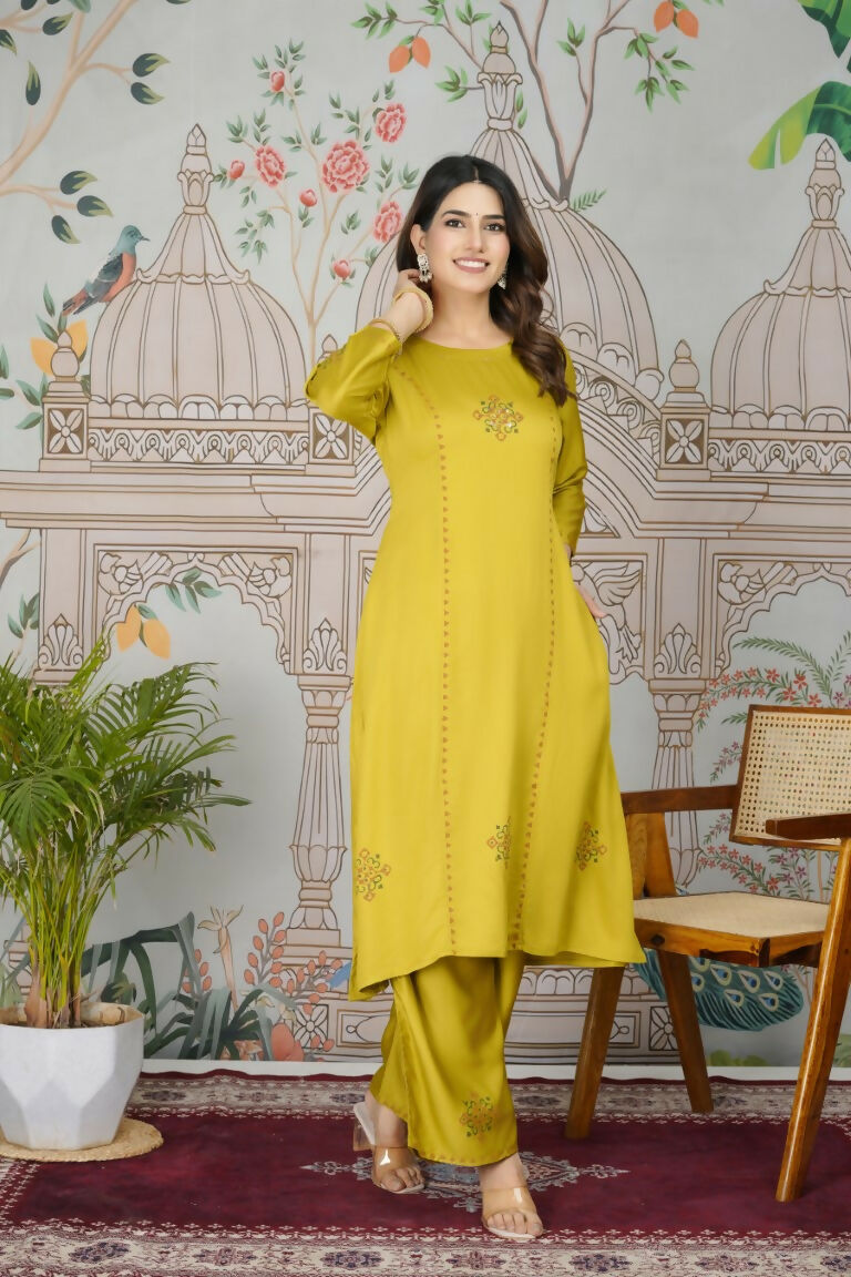 Festive Wear Ethnic Pure gaji silk with pocket inside kurti Yellow Stitched Suit - Pihu | Grocsy
