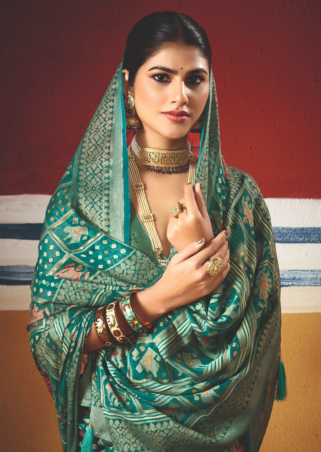 Joban Fashion Green Dull Moss Brasso Saree | Grocsy
