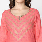 Cheera Hand Block Print Pitch Straight Kurta (MAAI-046K) | Grocsy