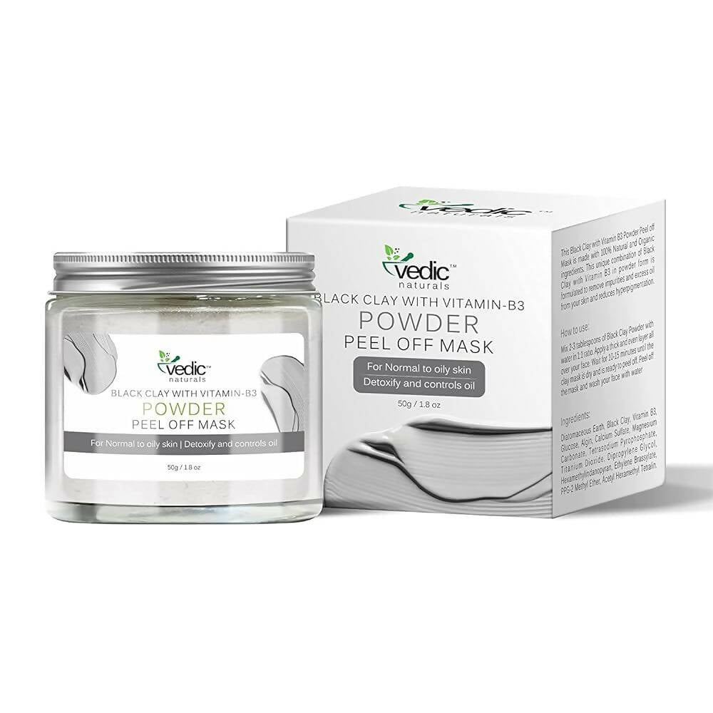 Vedic Naturals Black Clay With Vitamin-B3 Powder Peel Off Mask | Grocsy