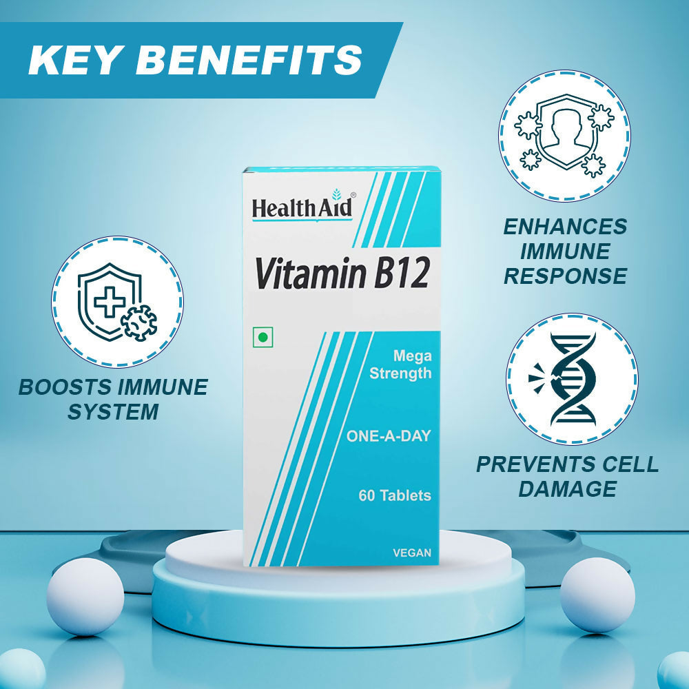 HealthAid Vitamin B12 1000 mcg Mega Strength Tablets - Limited Time Offer - Swadesiicart