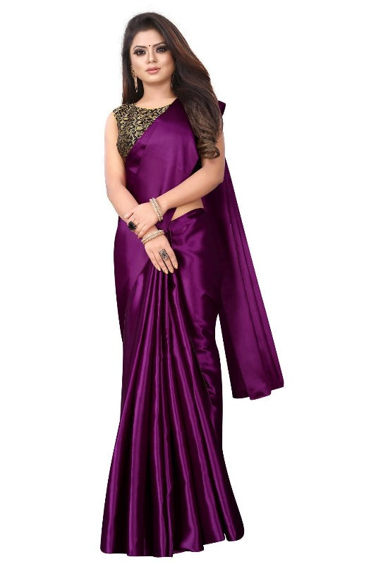 Vamika Violet Satin Designer Saree (PAVITRA WINE) | Grocsy