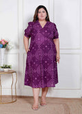 Miravan Plus Size Womens Purple Bandhani Printed A-Line Maxi Dress | Grocsy