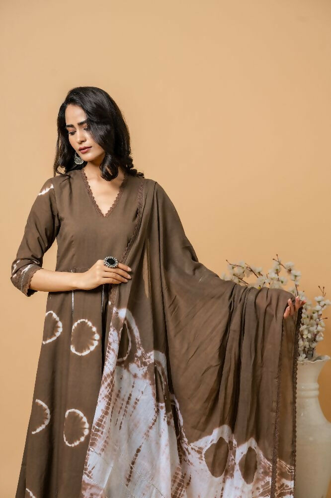 Joban Fashion Brown Tie & Dye Cotton Suit Set | Grocsy