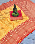 DEIANA'S Beautiful Designer Golden zari Soft Lichi Silk Saree - Yellow | Grocsy