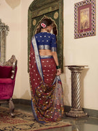 Vastranavya Maroon Poly Cotton Kalamkari Printed Saree with Unstitched Blouse | Grocsy