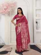 Shree Shyam Fashion Lichi Silk Wine Saree | Grocsy