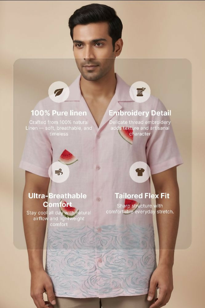 Melon — White Embroidered Linen Shirt by Hilo Design | Grocsy
