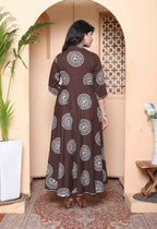 Miravan Womens Brown Animal Printed Anarkali Kurta With Dupatta Set | Grocsy