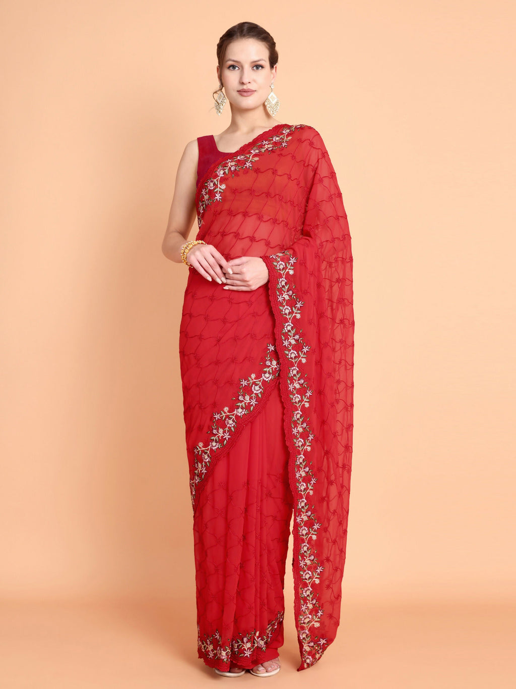 Vamsee Ammelia Red Georgette Saree | Grocsy