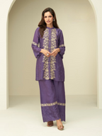 Anaita Violet Chinon Silk Readymade Co-ords Set with Embroidery Work | Grocsy