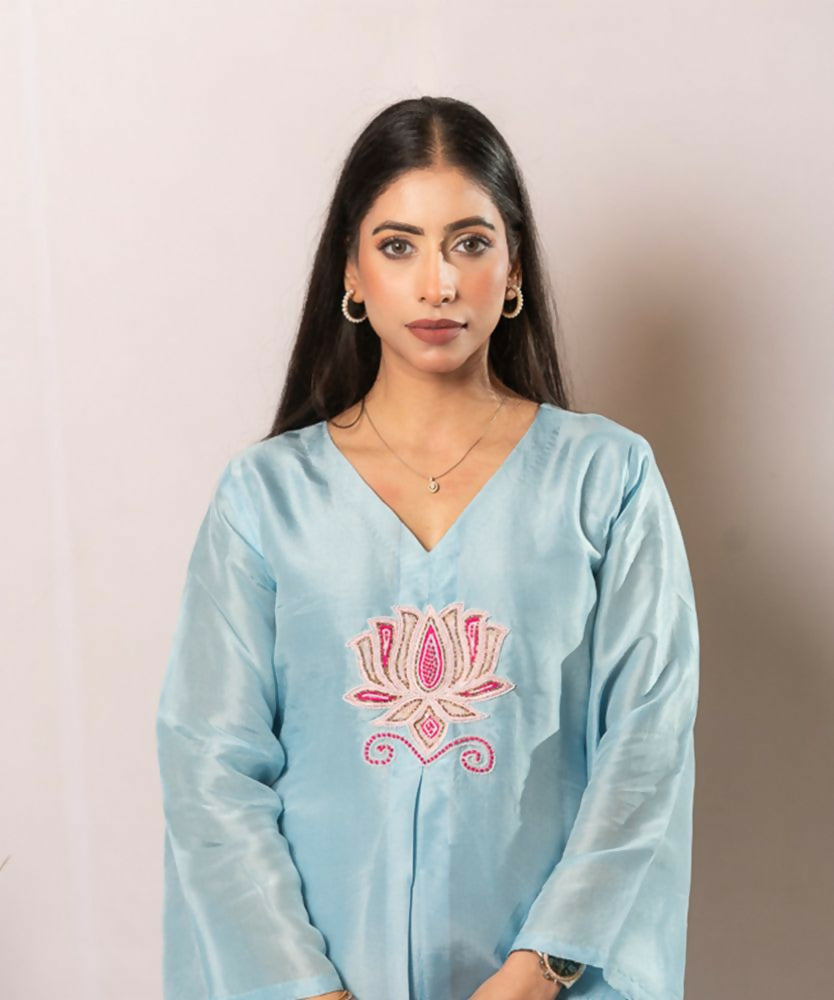 Timaraa Azure Lotus – Handcrafted Upada Silk Co-Ord Set | Grocsy