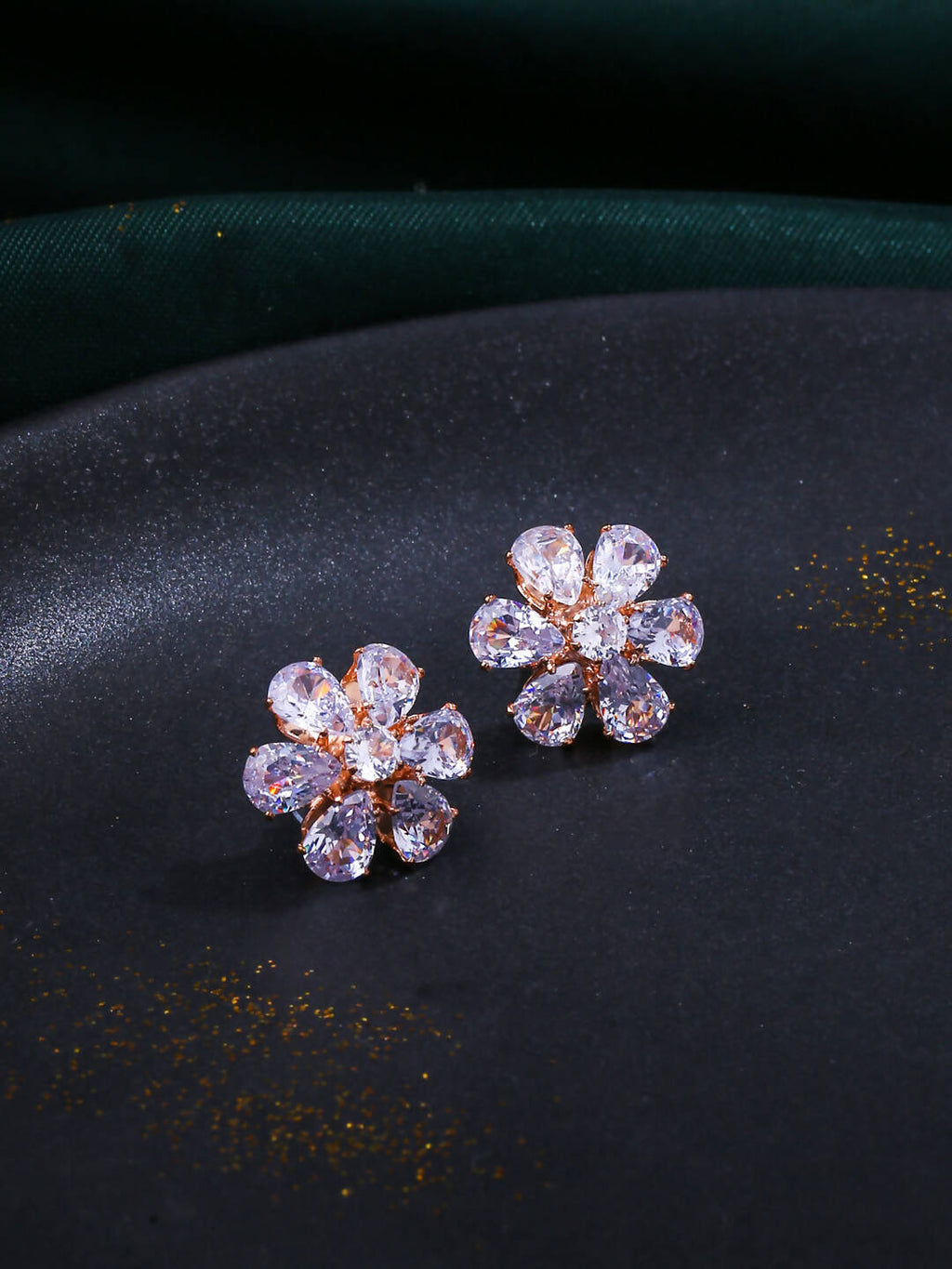 NVR Women Golden Cz Studded Studs Earrings | Grocsy