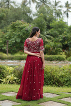 Vastranavya Premium Designer Faux Blooming with Embroidery Zari Sequins work Gown - Maroon | Grocsy