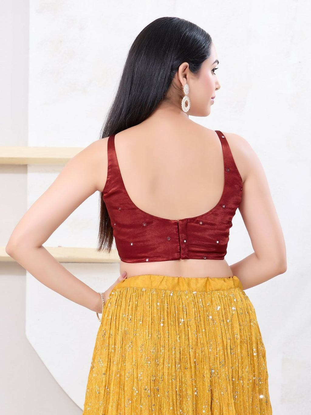 Joban Fashion Red Gajji Silk Sleeveless Back Open Blouse | Grocsy