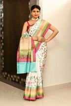 Joban Fashion Multicolor Saree Tissue Rainbow Digital Print With Embroidery | Grocsy
