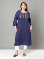 Sztori Plus Size Floral Yoke Design Thread Work Straight Kurta | Grocsy