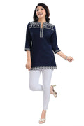Snehal Creations Novel Navy Blue Women Embroidered Boho Chic Tunic Top | Grocsy