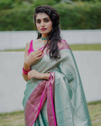 DEIANA'S Beautiful Designer Golden zari Soft Lichi Silk Saree - Sky | Grocsy